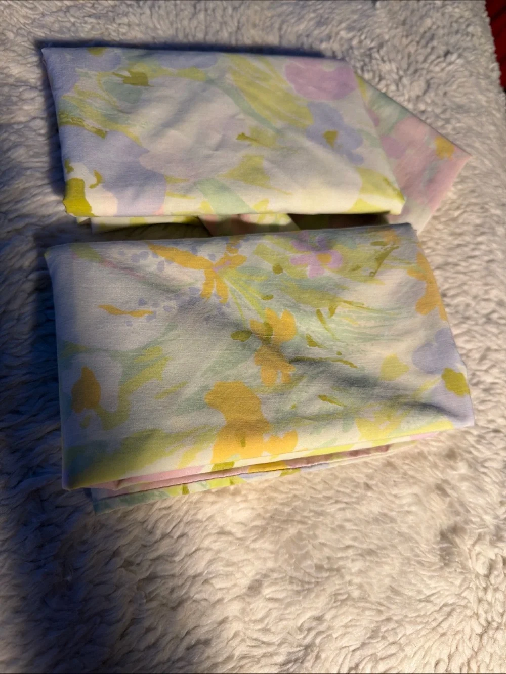 Sears Vtg Pastel Floral Cotton pillowcases  - Soft Pink, Yellow & Green 42”x36”